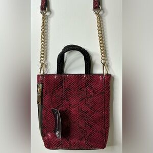 INC International Concepts Red Faux Leather Snake Print Crossbody Flap Chain Bag